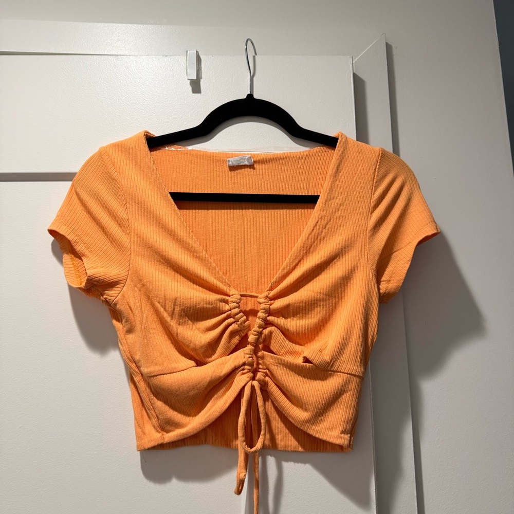 Orange Ruched V-Neck Crop Top from Cotton On